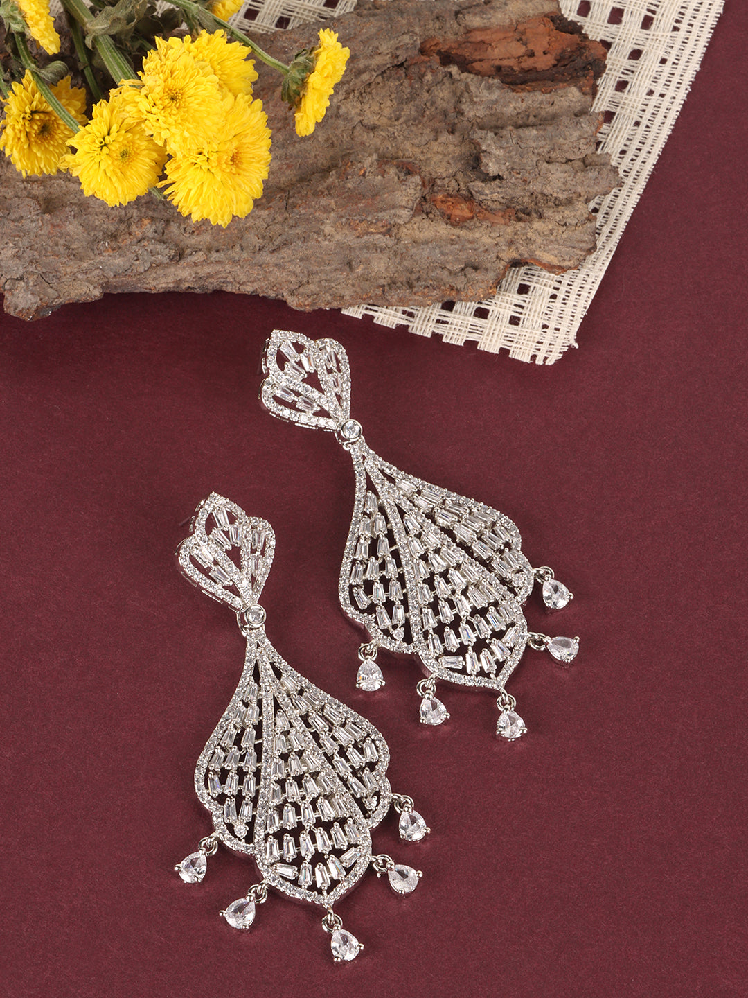 Silver and White Contemporary Drop Earrings