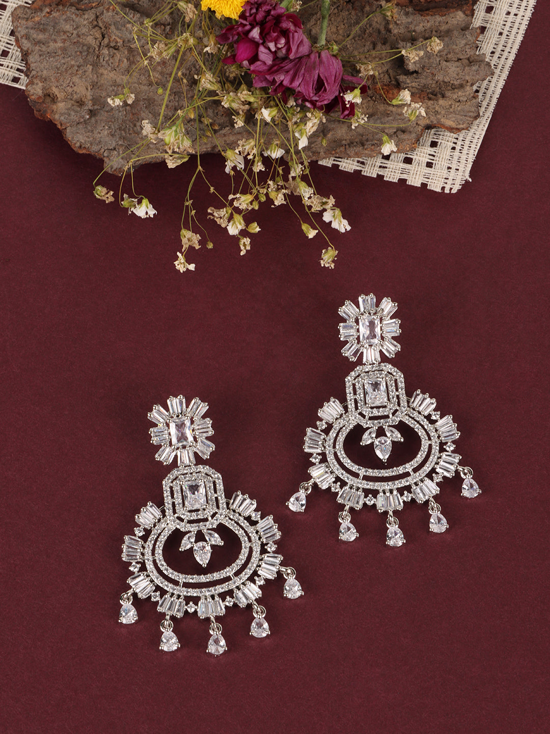 White & Silver Plated Quirky Chandbalis Earrings