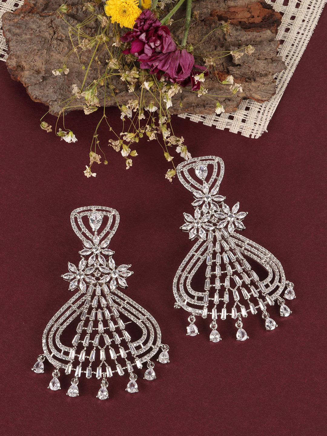 White Floral Drop Earrings