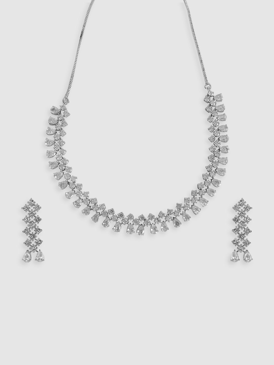 Silver Toned White AD Studded Jewellery Set