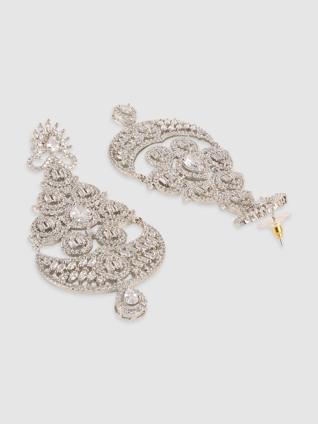 White & Silver-Plated Teardrop Shaped Drop Earrings