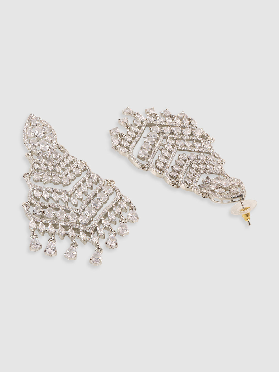 White & Silver-Plated Contemporary Drop Earrings