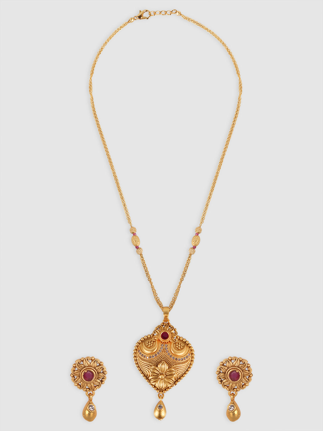 Gold-Plated Pink Stone Studded Traditional style Jewellery Set