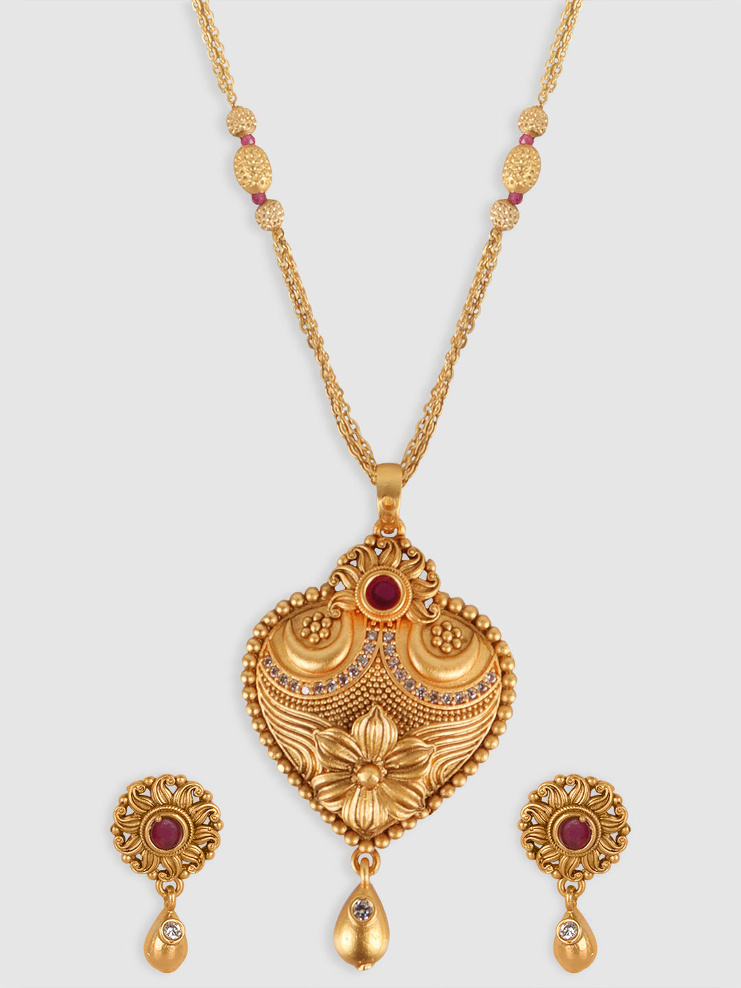 Gold-Plated Pink Stone Studded Traditional style Jewellery Set
