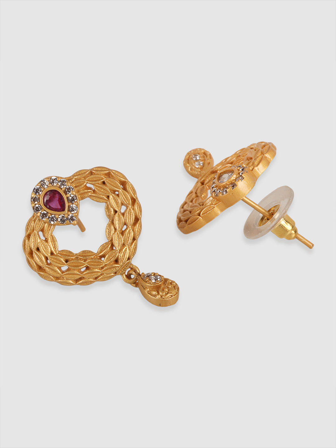 Gold-Plated Pink Stone Studded Heart Shape Jewellery Set