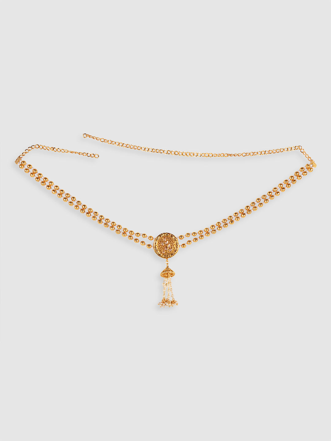 Gold-Plated White CZ-Studded & Beaded Waist Chain