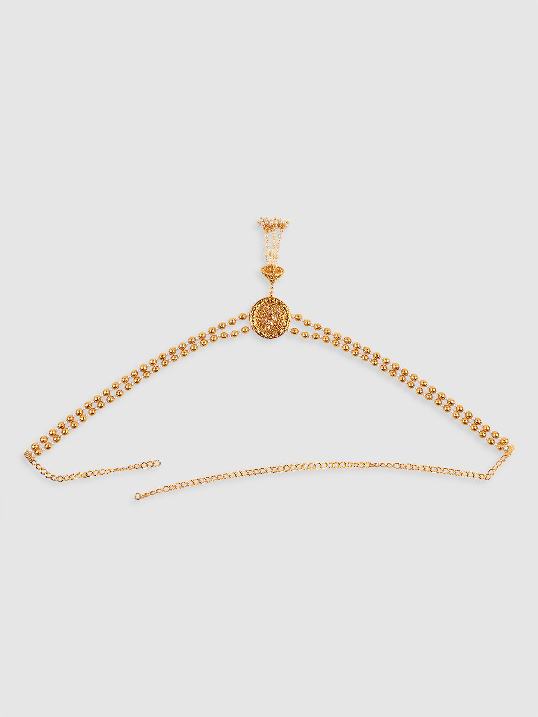 Gold-Plated White CZ-Studded & Beaded Waist Chain