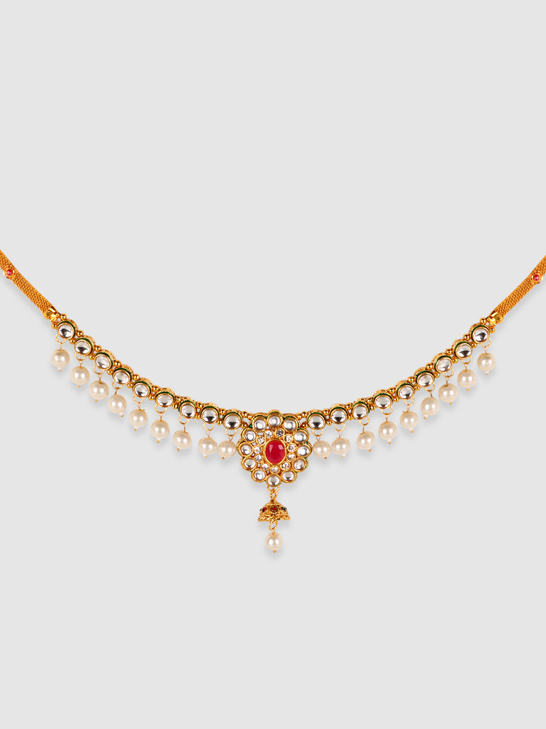 Gold-Plated White CZ-Studded & Beaded Waist Chain