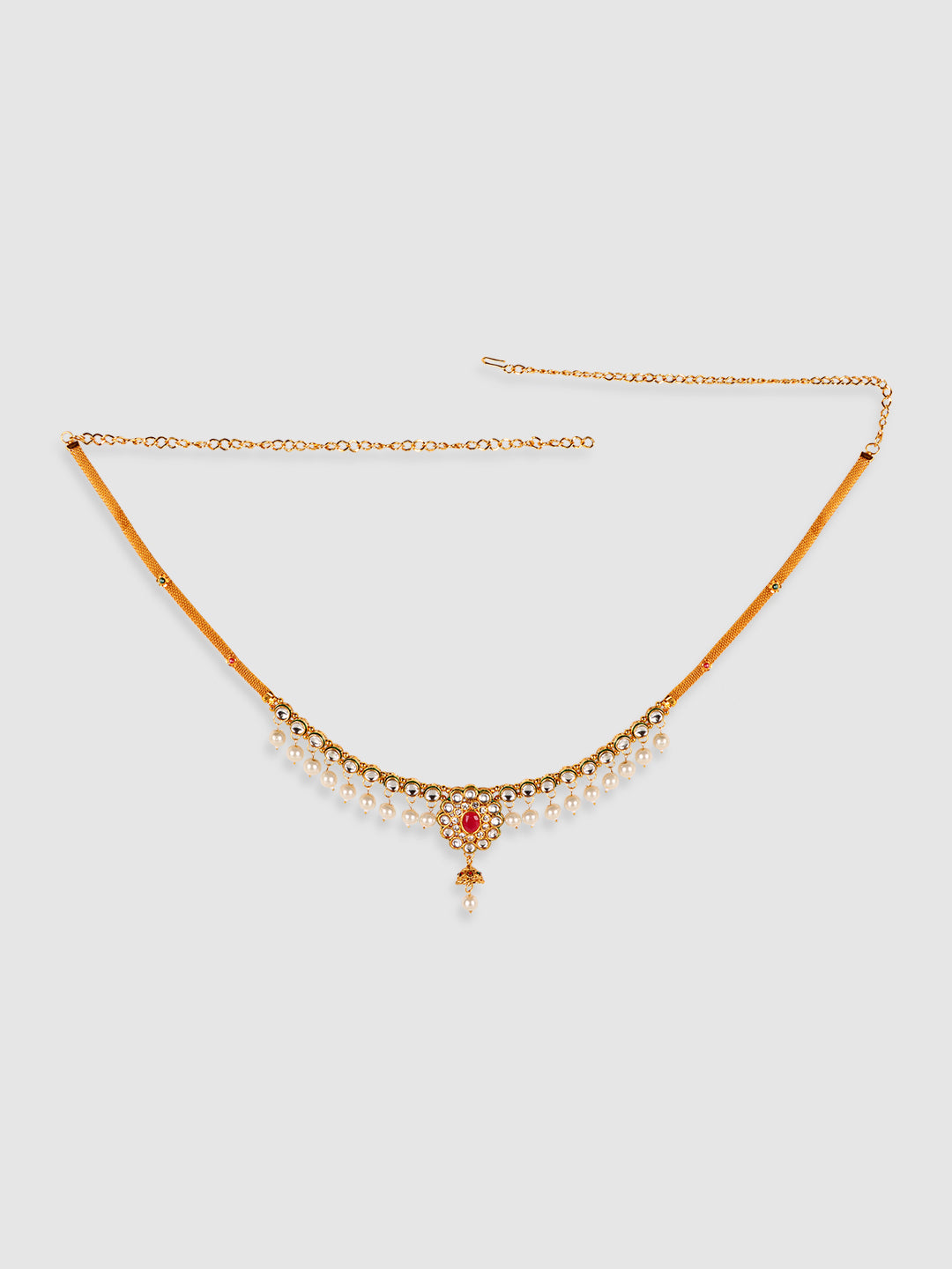 Gold-Plated White CZ-Studded & Beaded Waist Chain