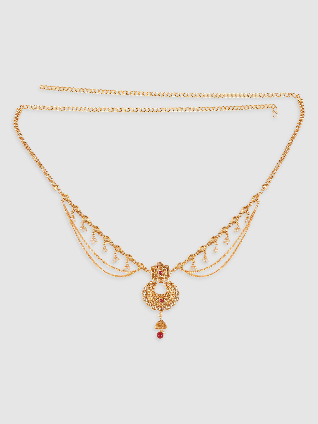 Women Gold Plated Red Kundan-Studded & Beaded Kamarband