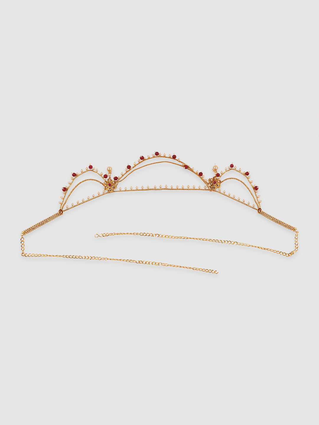 Women Gold Plated Red CZ-Studded & Beaded Kamarband