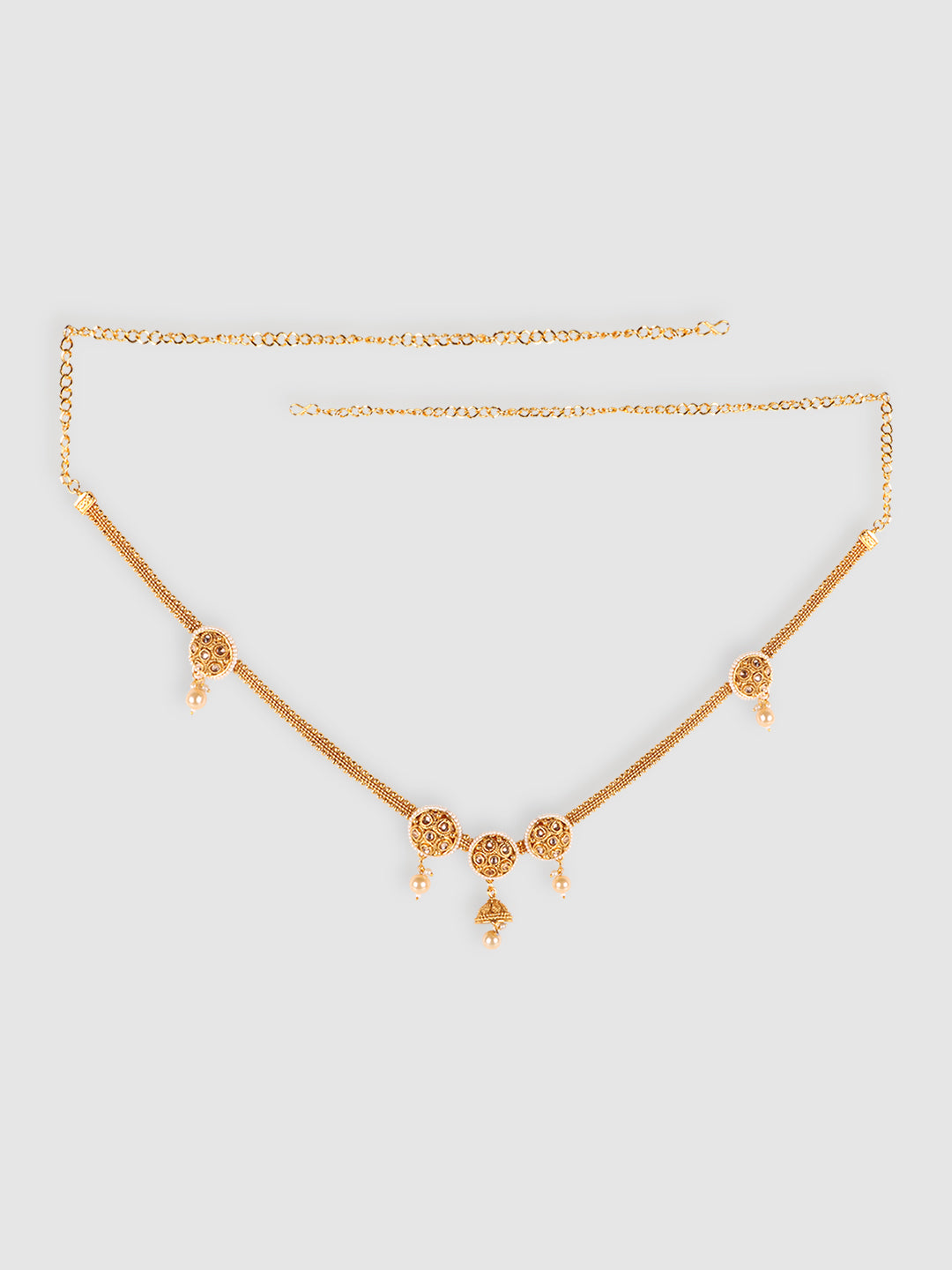 Gold-Plated White CZ-Studded & Beaded Waist Chain