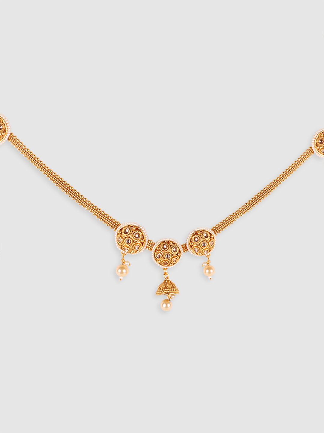Gold-Plated White CZ-Studded & Beaded Waist Chain