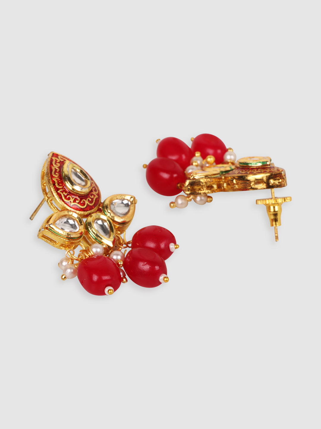 Women Red & Gold-Plated Kundan Studded Necklace and Earrings