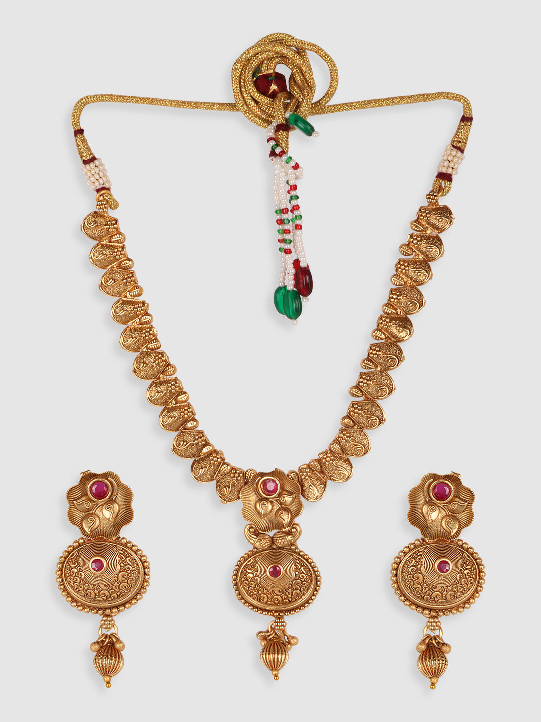 Gold-Plated Pink Artificial Stone Studded Jewellery Set