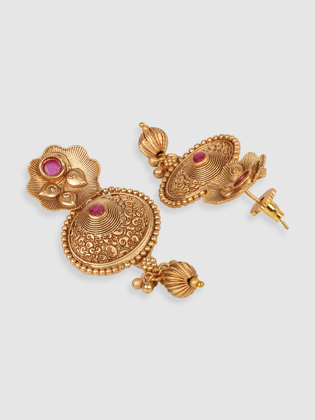Gold-Plated Pink Artificial Stone Studded Jewellery Set