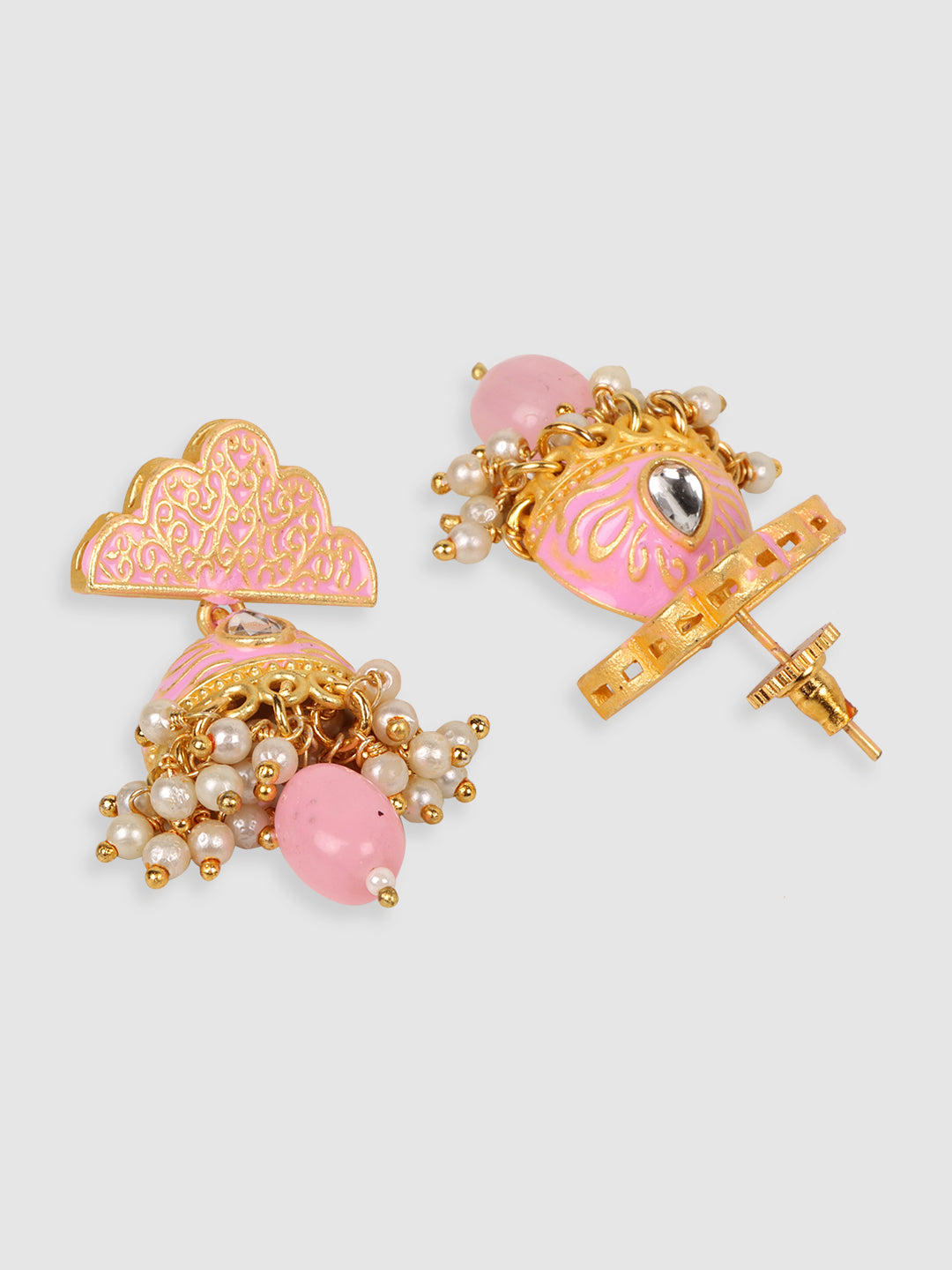 Gold-Plated & Pink Kundan-Studded & Beaded Jewellery Set