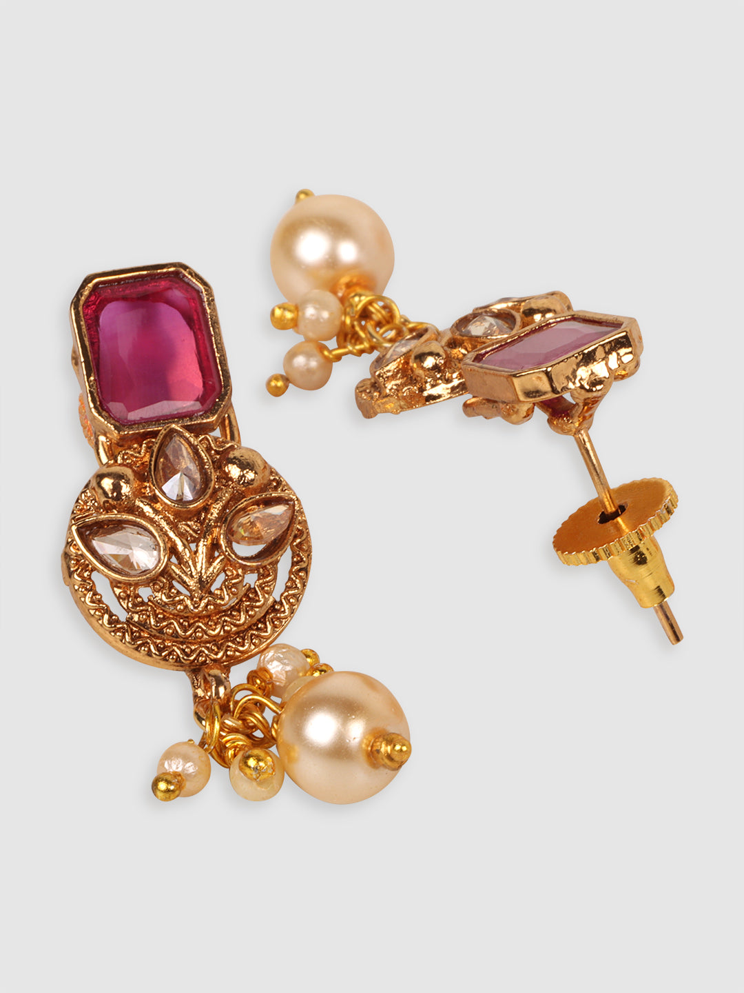 Gold-Plated Magenta Stone-Studded Choker Set