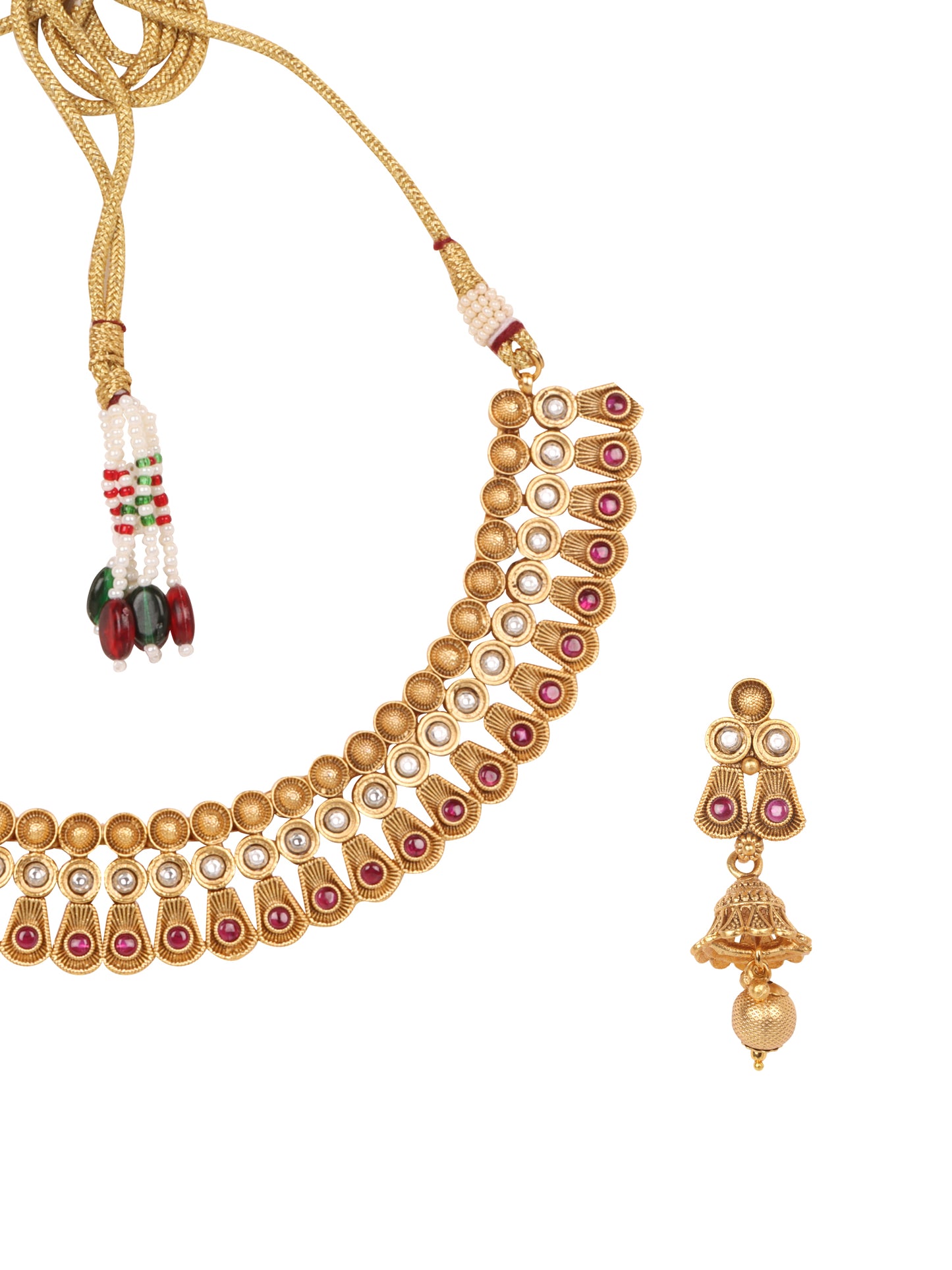 Women Gold-Plated Pink & White Stone Studded Jewellery Set