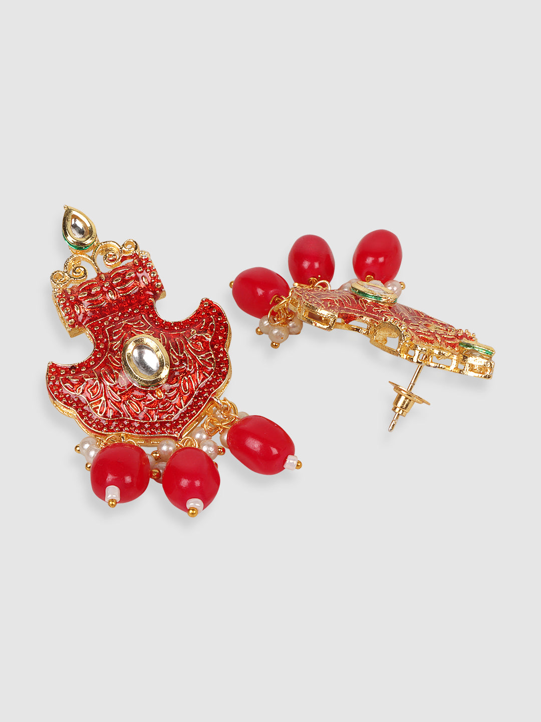 Gold-Plated & Red Kundan Studded Jewellery Set