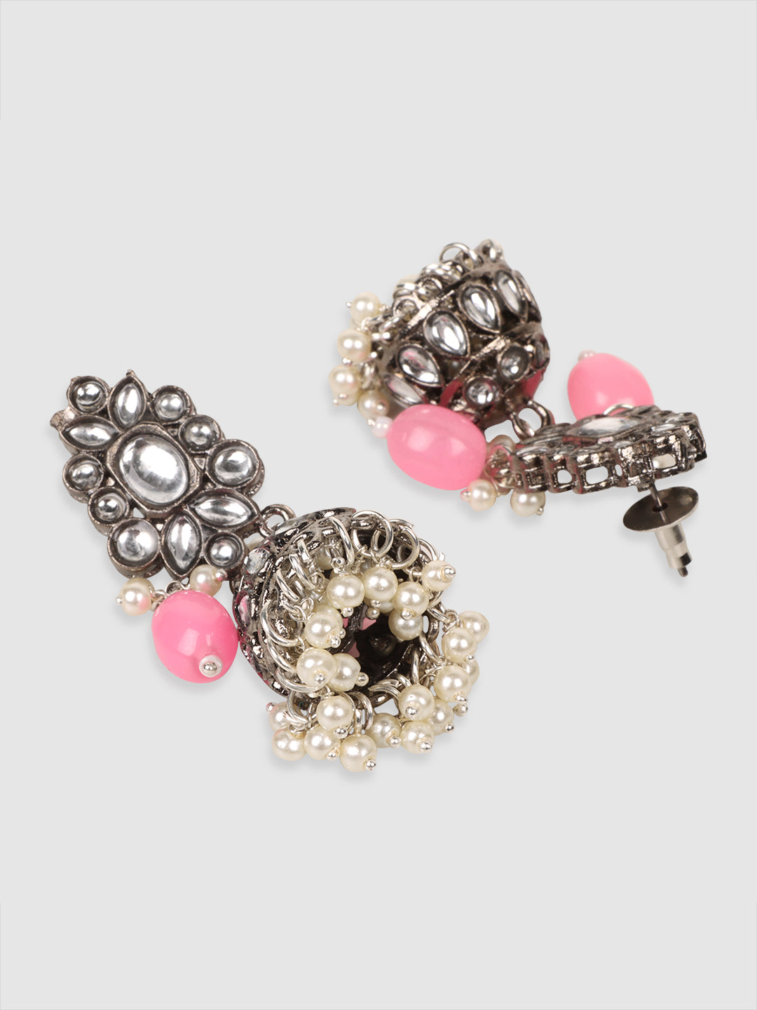 Rhodium-Plated & Yellow, Pink Beads Floral Designed Jewellery Set