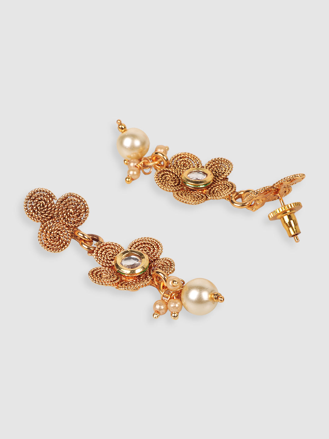Gold-Plated White Pearls-Studded Double Chain Jewellery Set