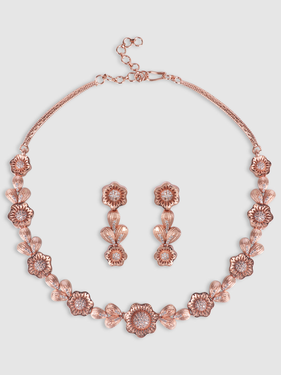 Rose Gold-Plated White AD-Studded Handcrafted Jewellery Set