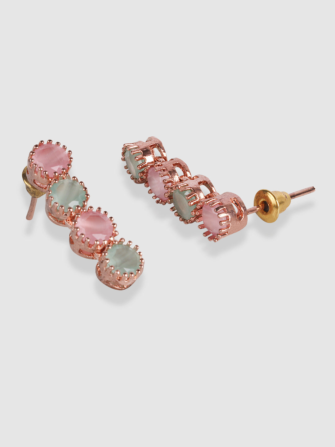 Rose-Gold-Plated Pink & Green American Diamond Studded Jewellery Set