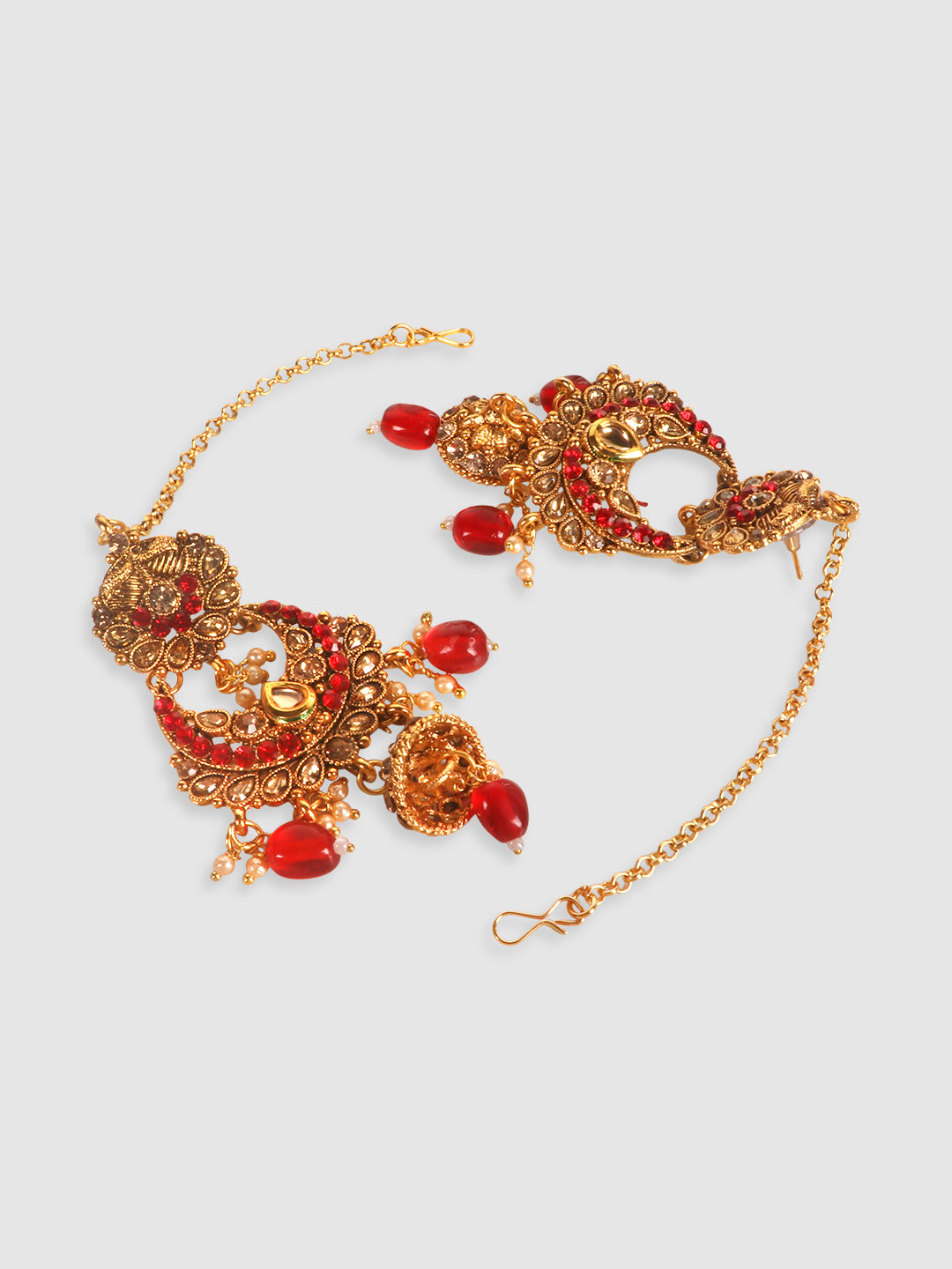 Gold-Toned & Red Stone-Studded Jewellery Set