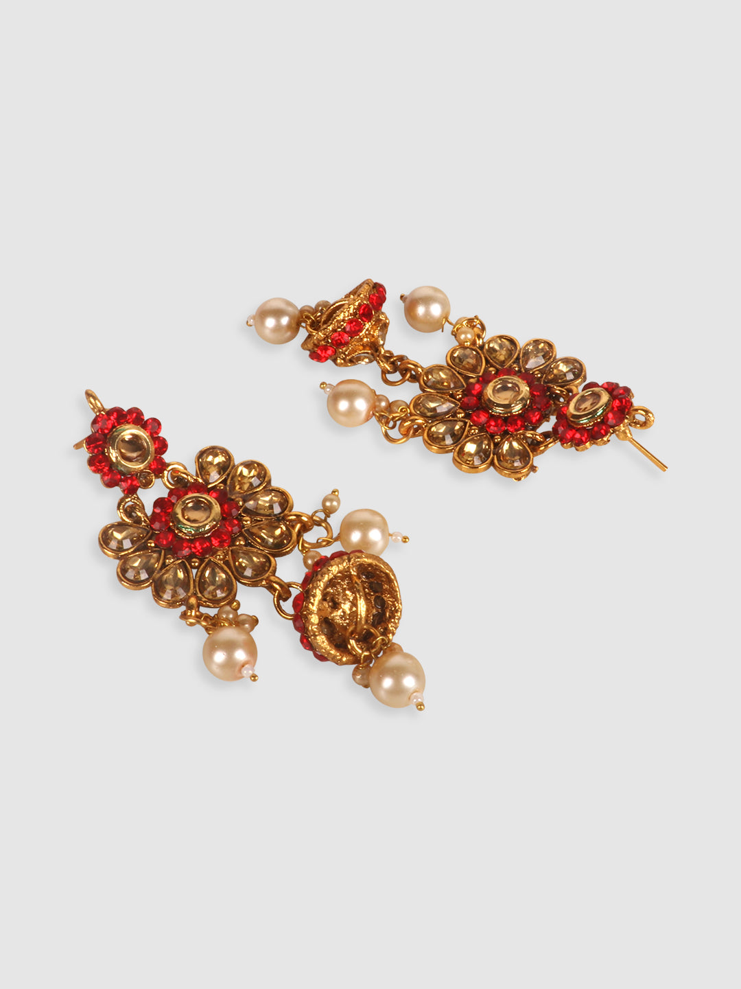 Gold-Plated Beige & Red Kundan-Studded & Beaded Jewellery Set