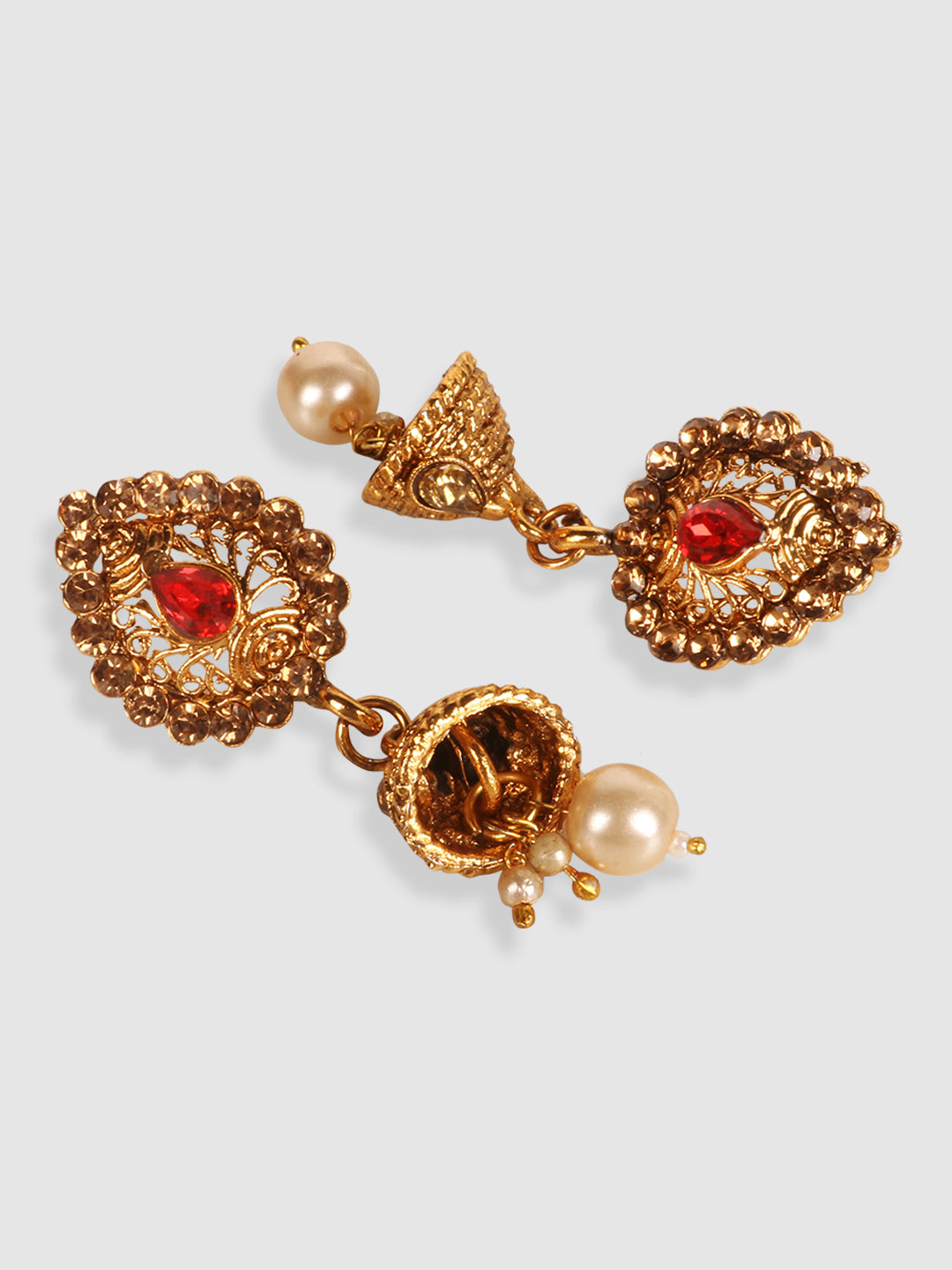 Gold-Plated & Red Kundan Studded Jewellery Set