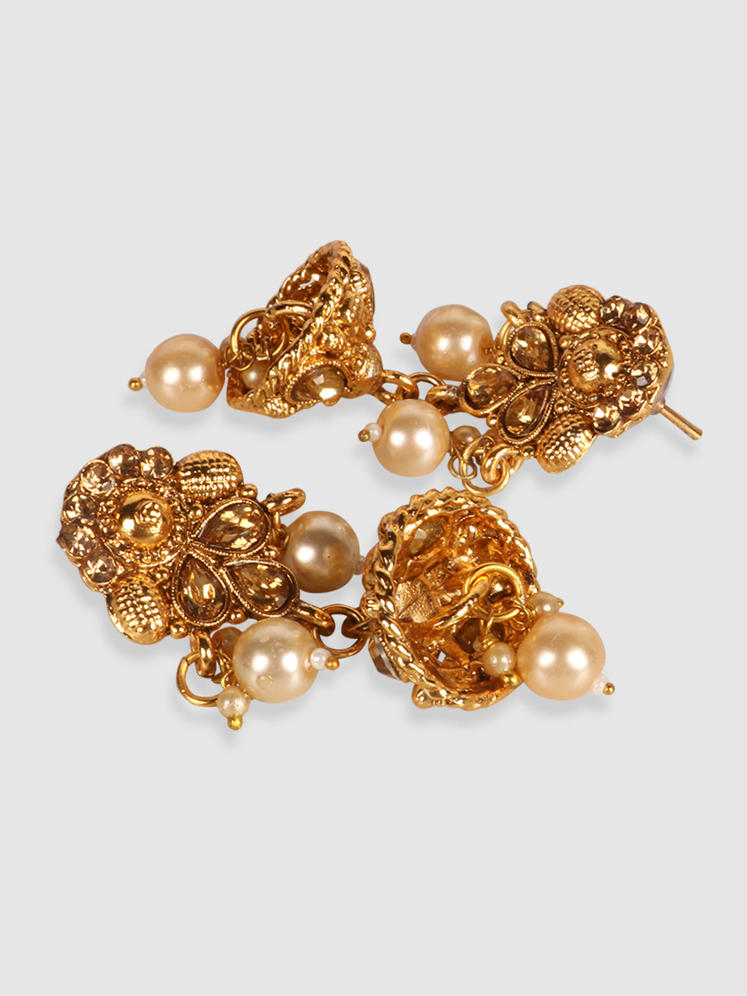 Gold-Plated & White Kundan-Studded & Pearl Beaded Jewellery Set