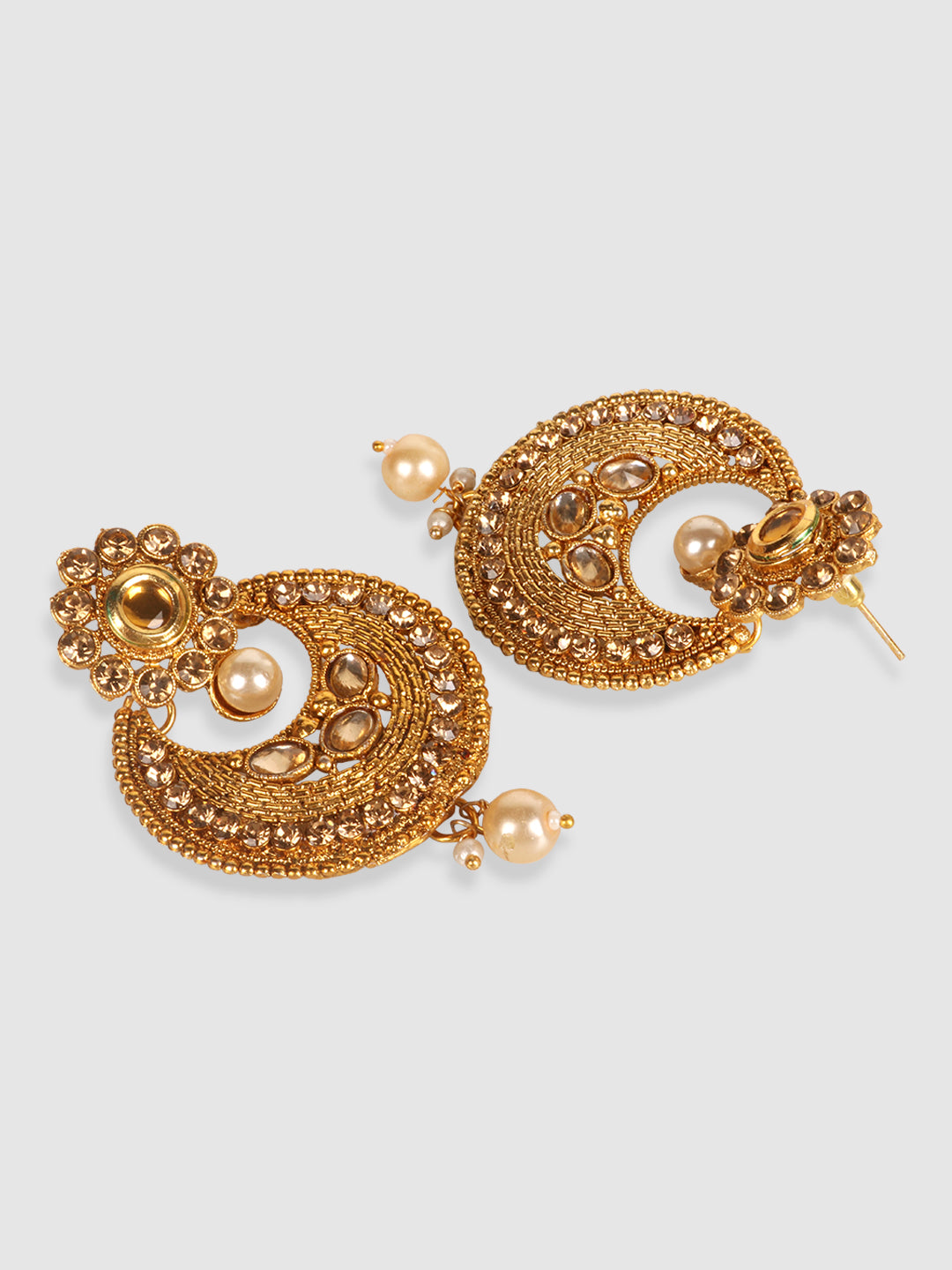Gold-Plated Floral Stone-Studded Traditional Jewellery Set