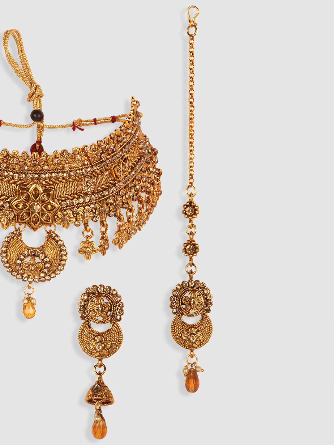 Gold-Toned Gold-Plated Stone-Studded Choker Jewellery Set
