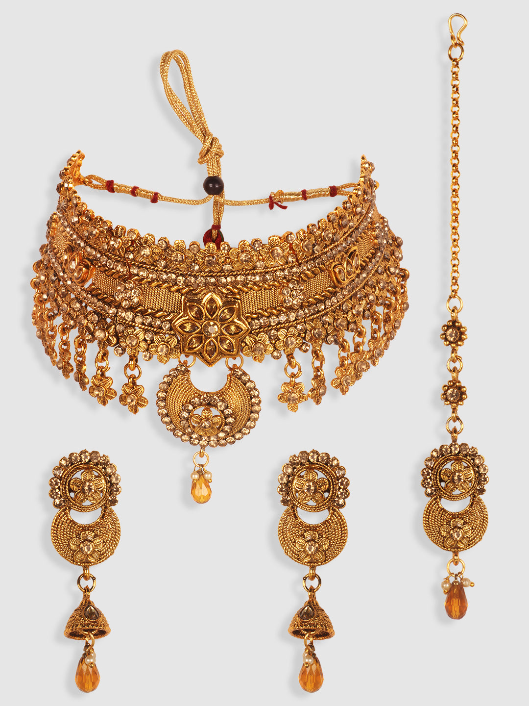 Gold-Toned Gold-Plated Stone-Studded Choker Jewellery Set