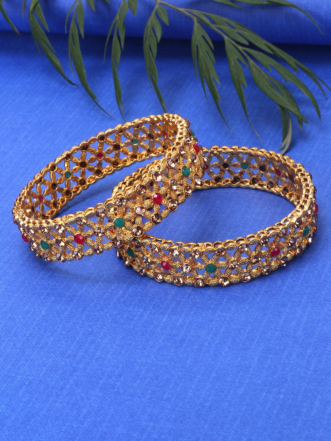 Womens Set of 2 Traditional Stone Studded Kada/Bangles