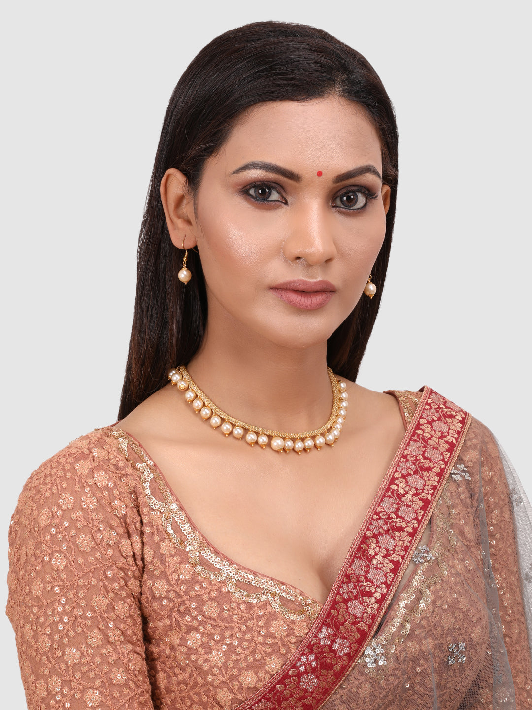 Gold-Plated Off White Beaded Handcrafted Jewellery Set