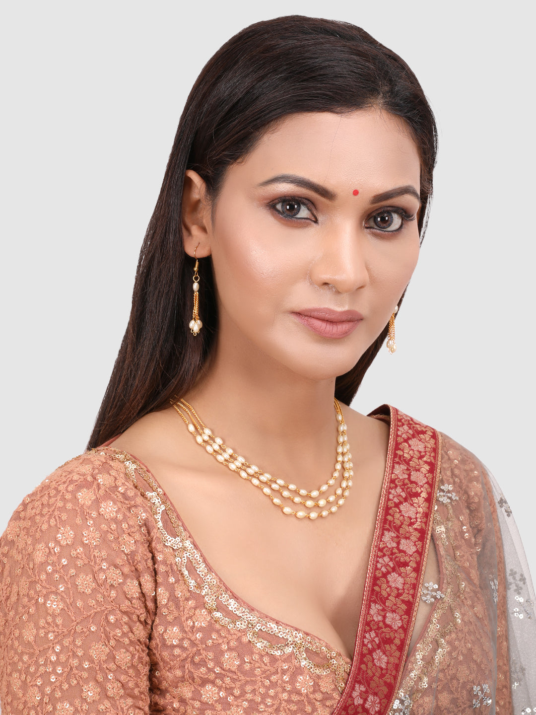 Gold-Toned & White Gold Plated Layered Jwellery Set