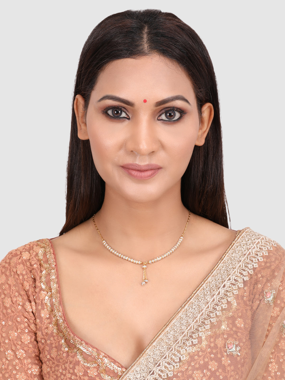 Gold Toned & White Brass Gold-Plated Mangalsutra