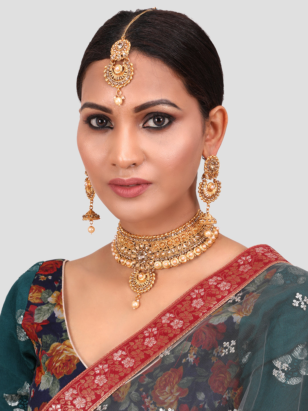 Floral Stone Studded Choker Set