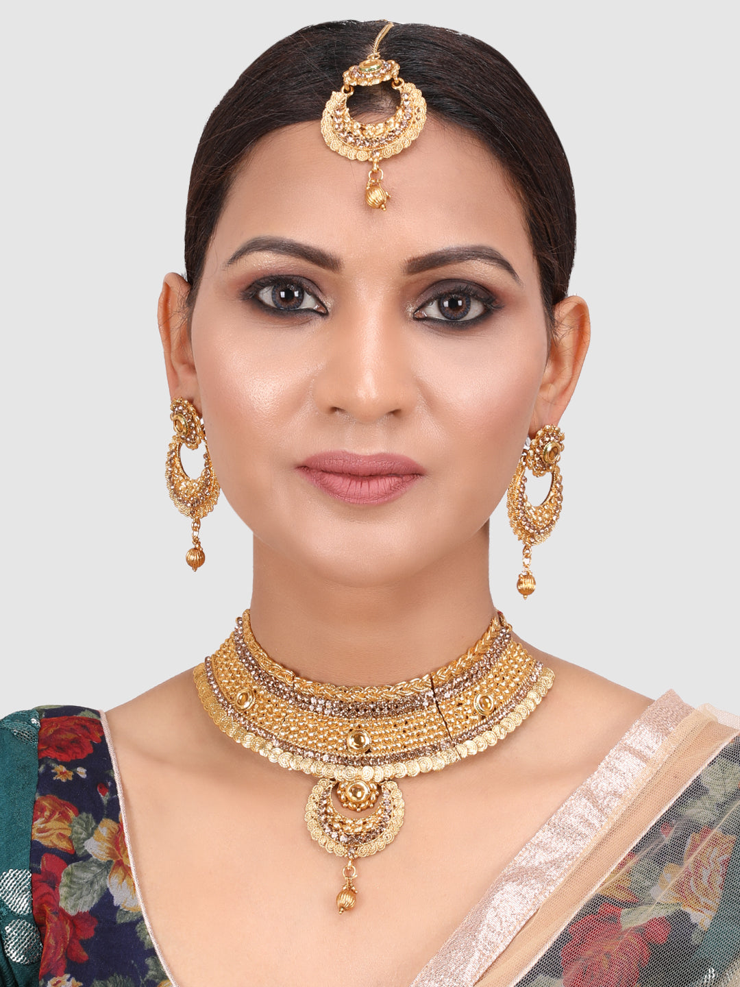 Gold-Plated Stone-Studded Traditional Bridal Jewellery Set