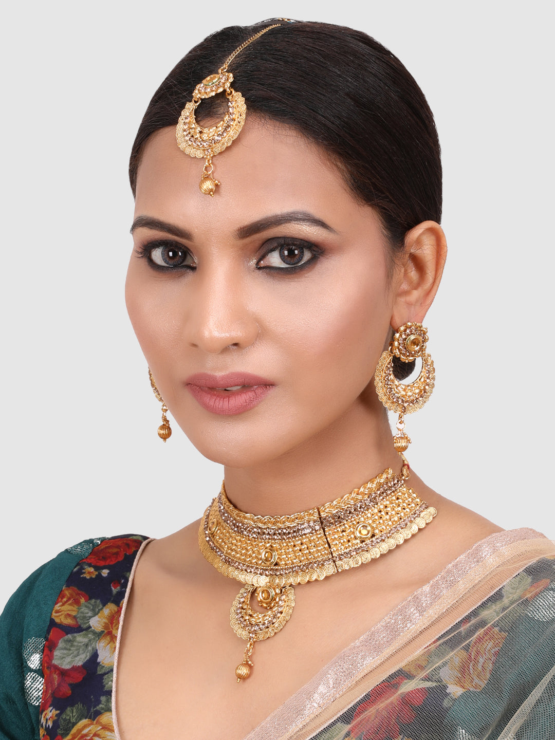 Gold-Plated Stone-Studded Traditional Bridal Jewellery Set