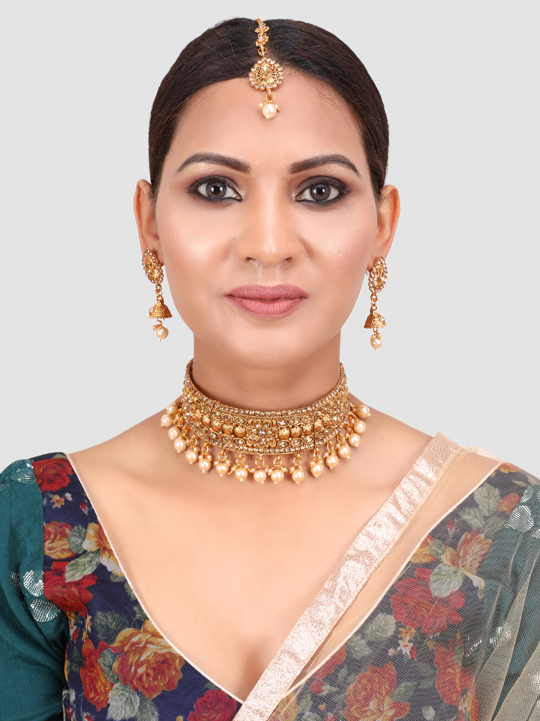 Gold-Plated Stone-Studded Traditional Bridal Jewellery Set