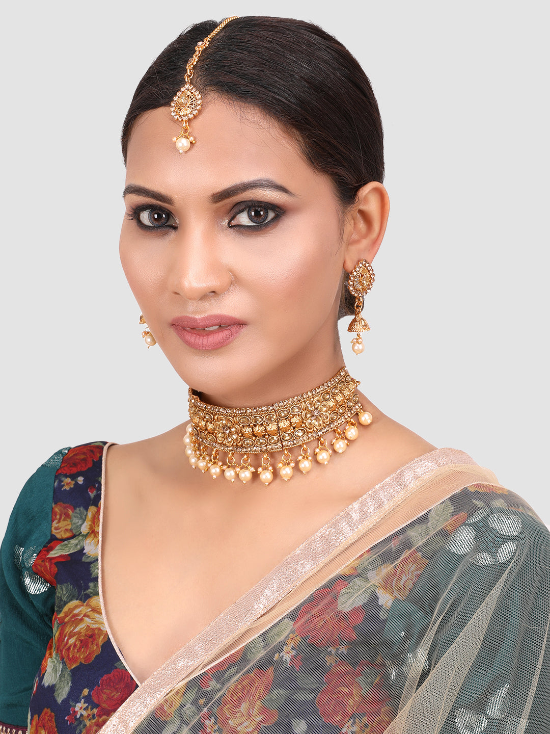 Gold-Plated Stone-Studded Traditional Bridal Jewellery Set