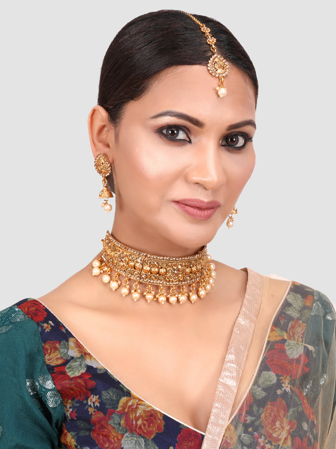 Gold-Plated Stone-Studded Traditional Bridal Jewellery Set