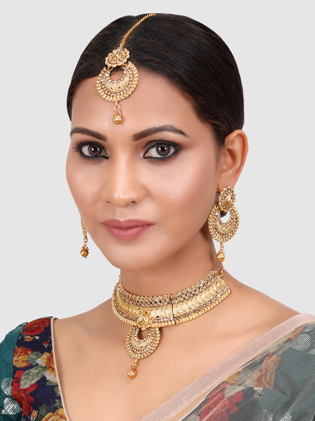 Gold Plated Bridal Stone Studded Jewellery Set
