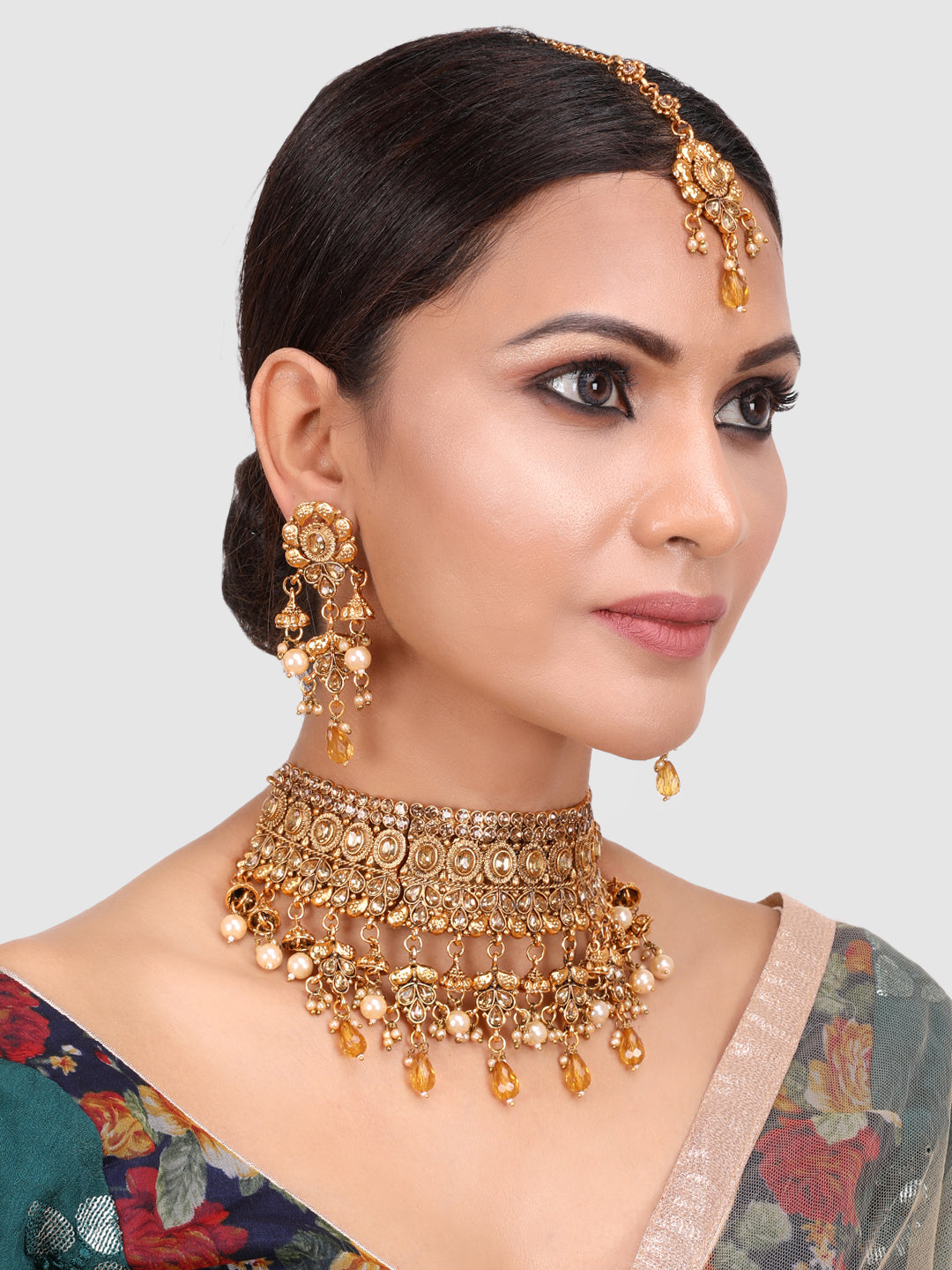 Gold Plated Bridal Stone Studded Jewellery Set