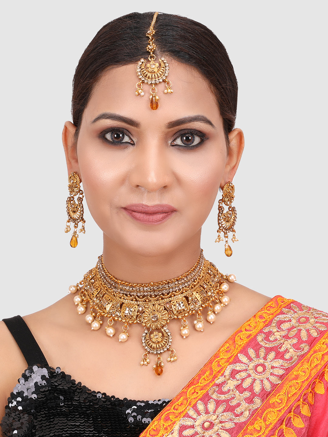 Gold-Plated Stone-Studded Traditional Bridal Jewellery Set