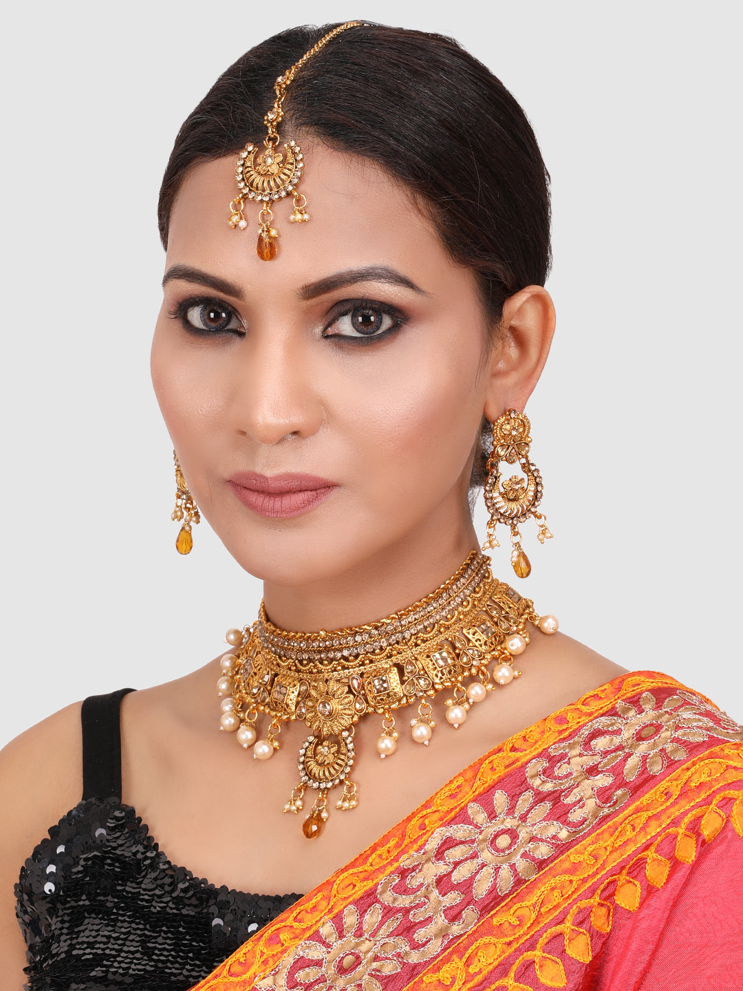 Gold-Plated Stone-Studded Traditional Bridal Jewellery Set