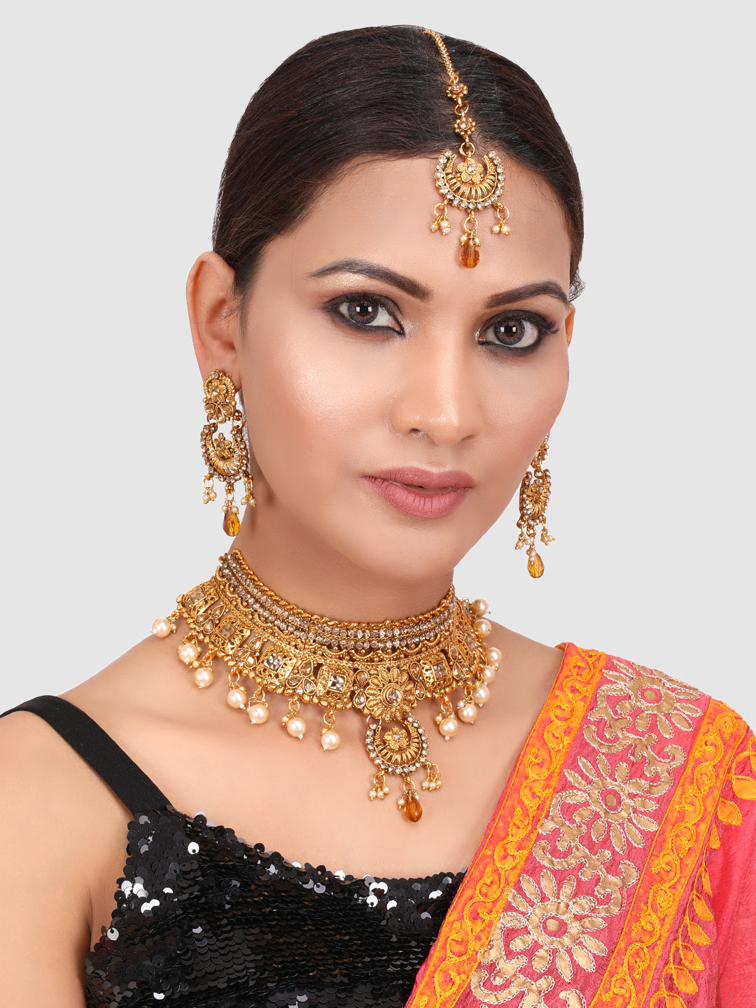 Gold-Plated Stone-Studded Traditional Bridal Jewellery Set
